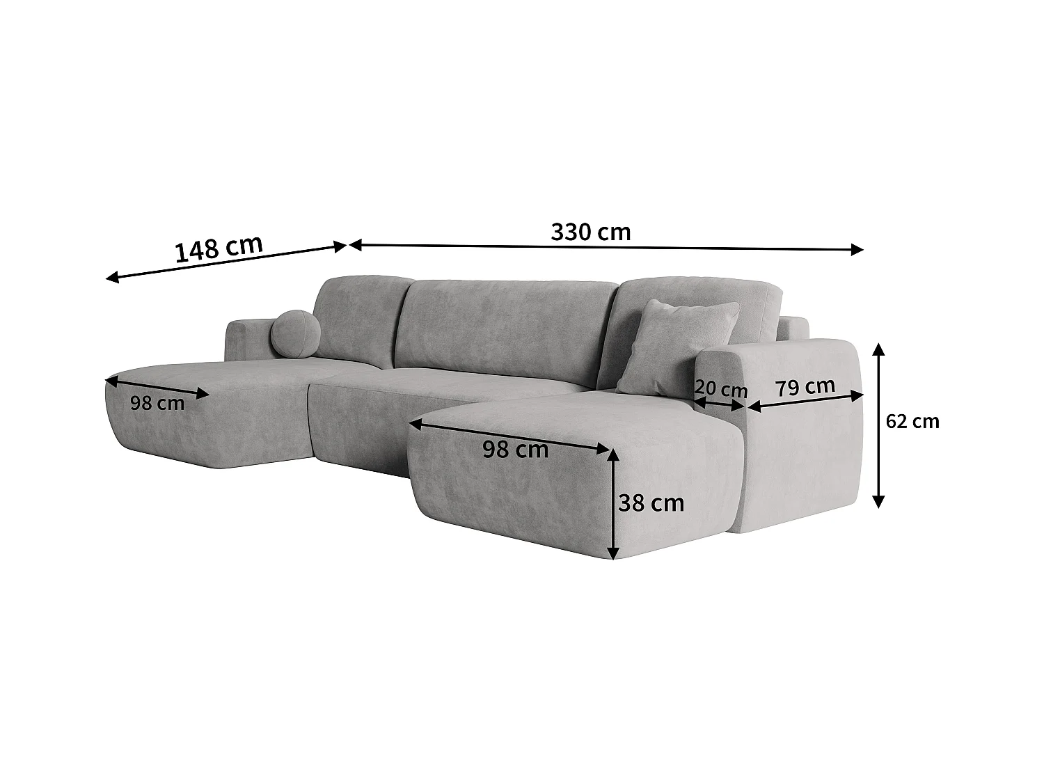Canapé d'angle SENTUM Noir en peluche avec fonction de couchage
