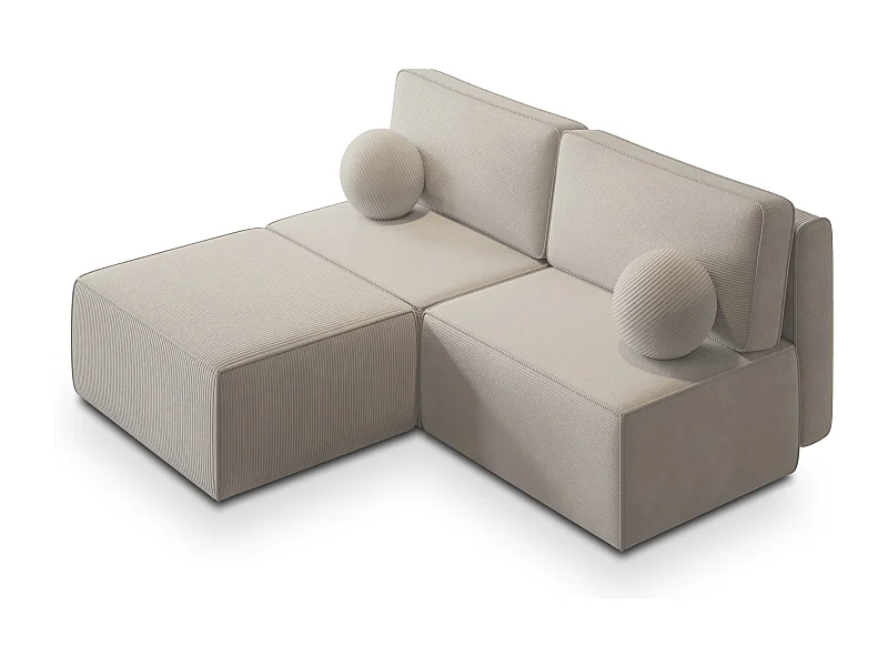 Canapé d'angle VARNA Crème en velours côtelé avec fonction de couchage