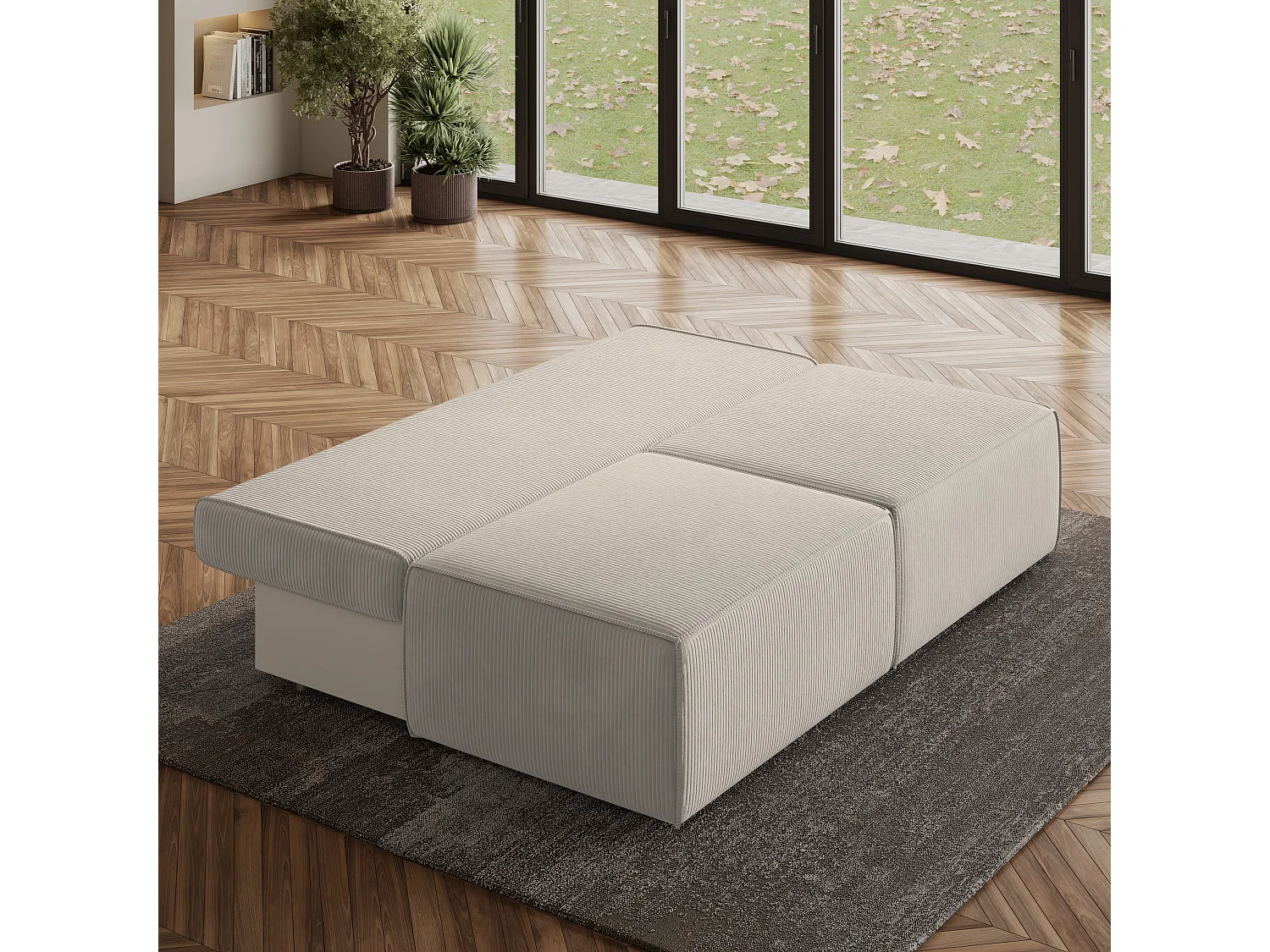 Canapé d'angle VARNA Crème en velours côtelé avec fonction de couchage