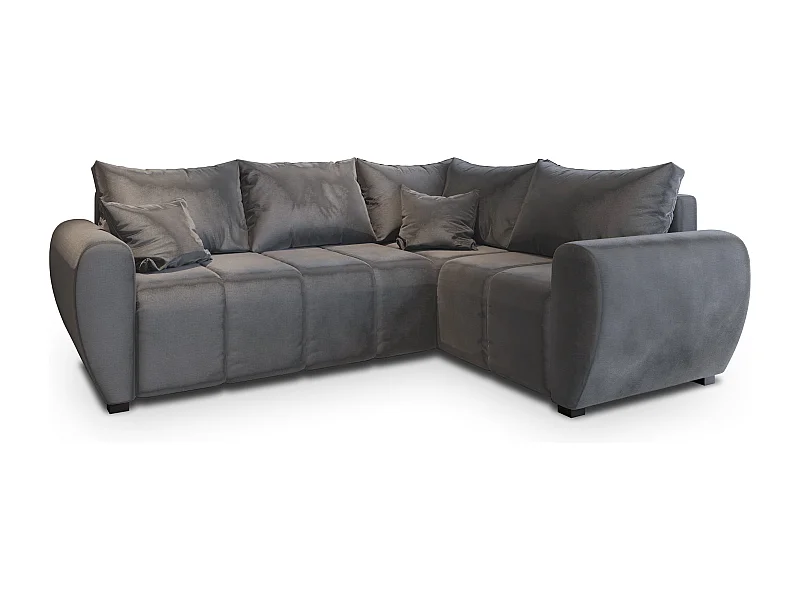 Canapé d'angle MADISON Gris en peluche avec fonction de couchage