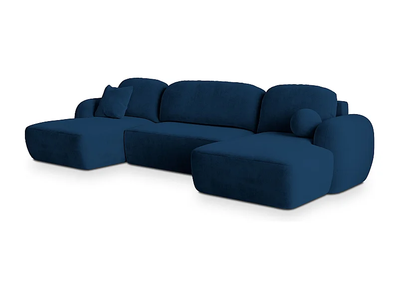 Canapé d'angle SAVONA Bleu en peluche avec fonction de couchage