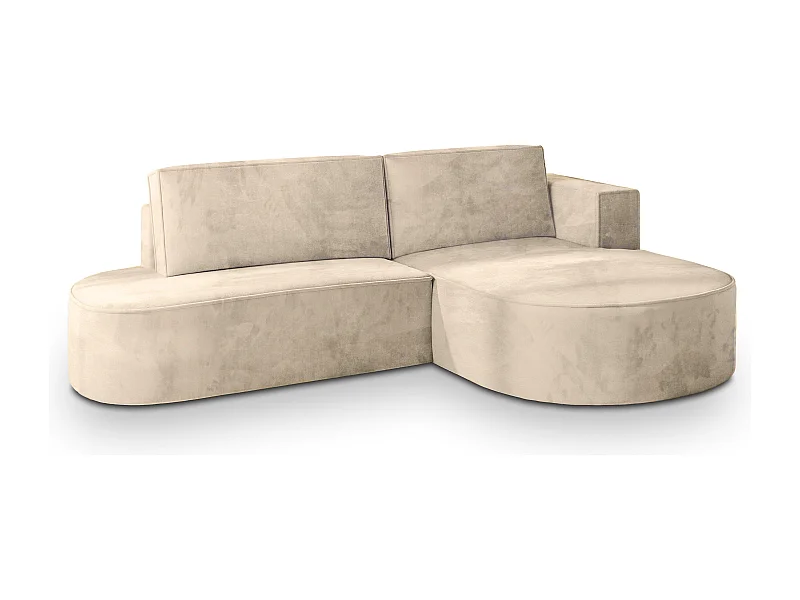 Canapé d'angle CORTIO Crème en velours avec fonction de couchage