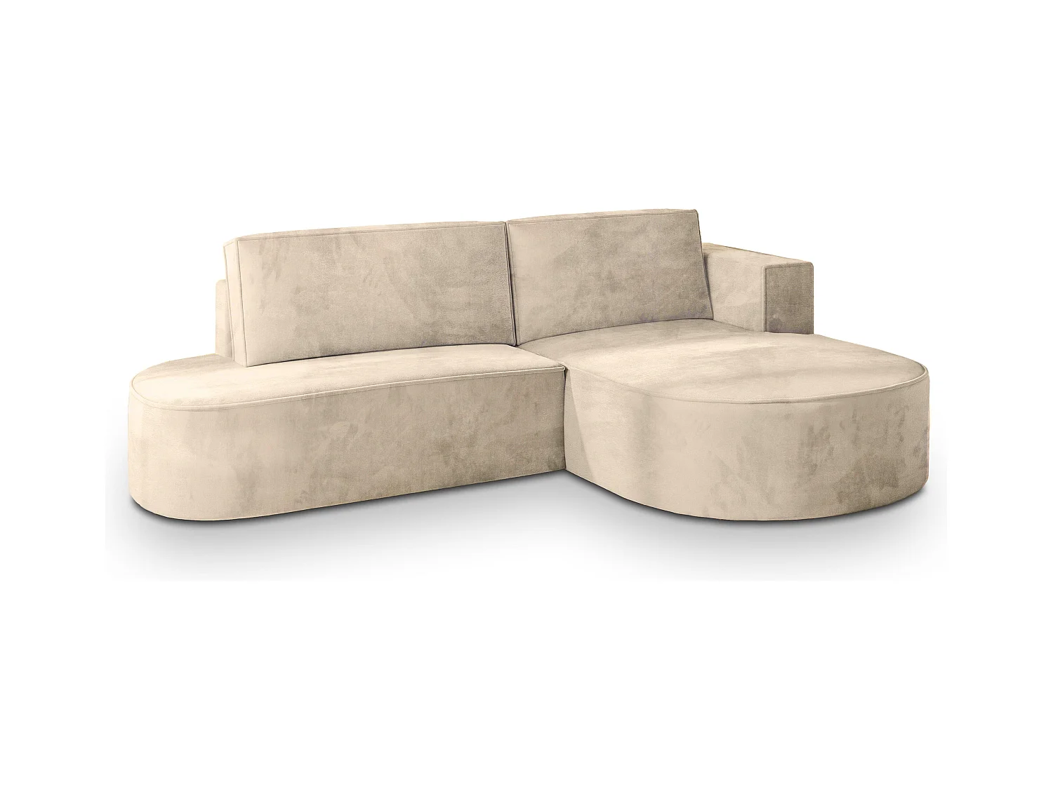 Canapé d'angle CORTIO Crème en velours avec fonction de couchage