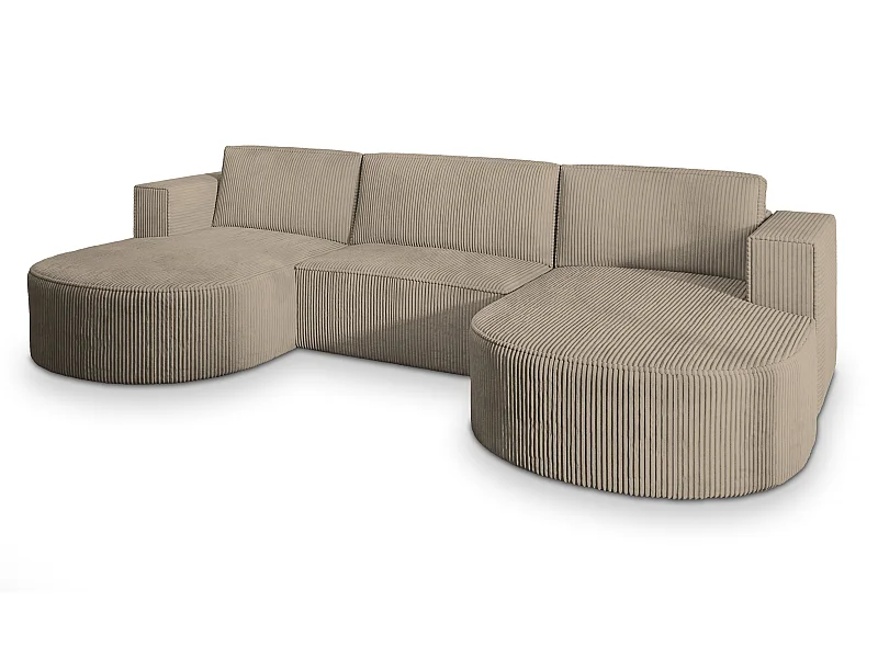 Canapé d'angle VEZZO Beige en velours côtelé avec fonction de couchage