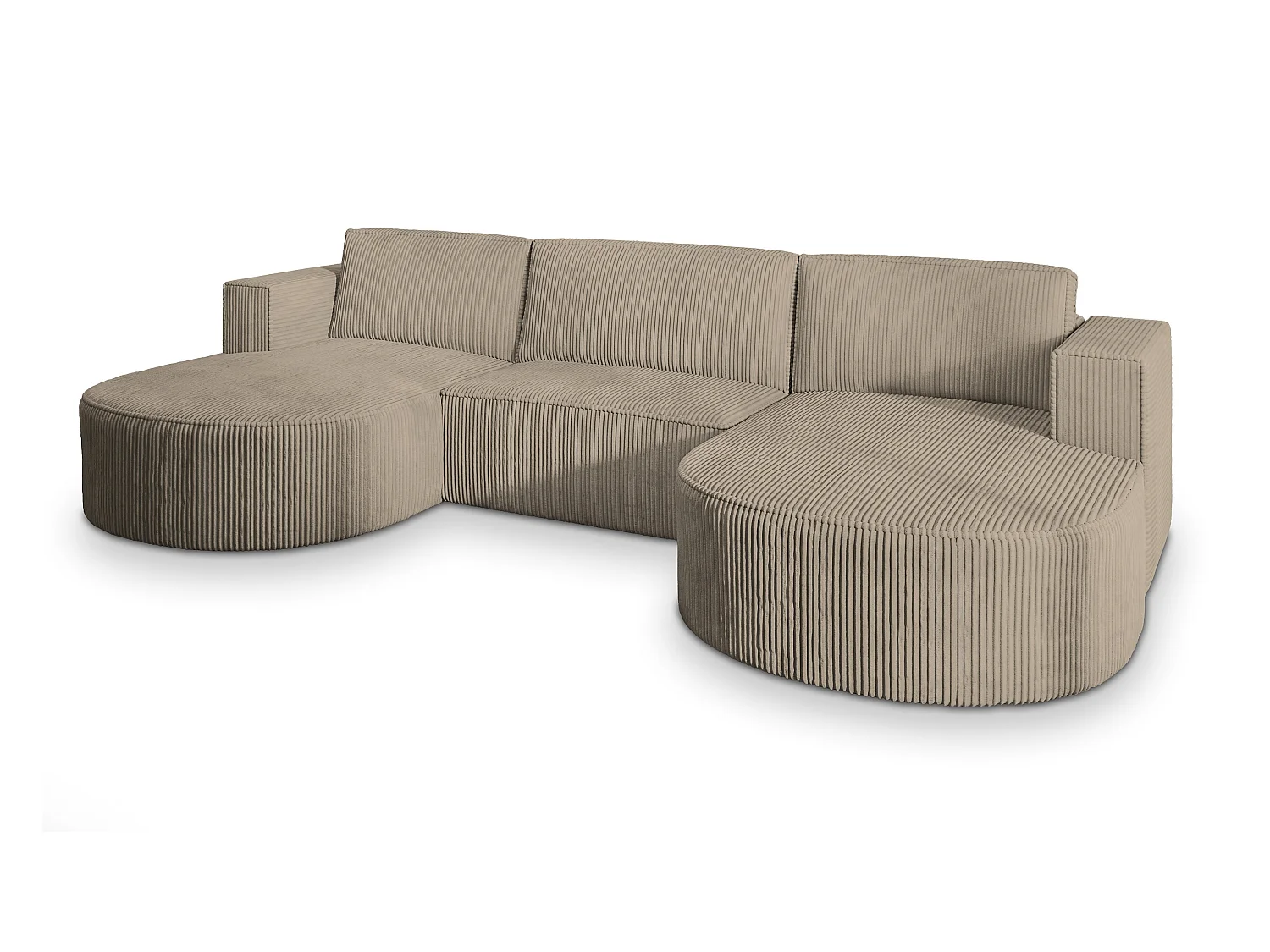 Canapé d'angle VEZZO Beige en velours côtelé avec fonction de couchage