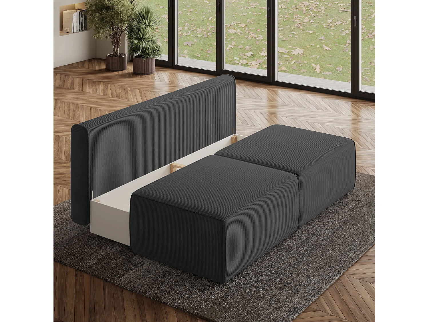 Canapé d'angle VARNA Gris anthracite en velours côtelé avec fonction de couchage