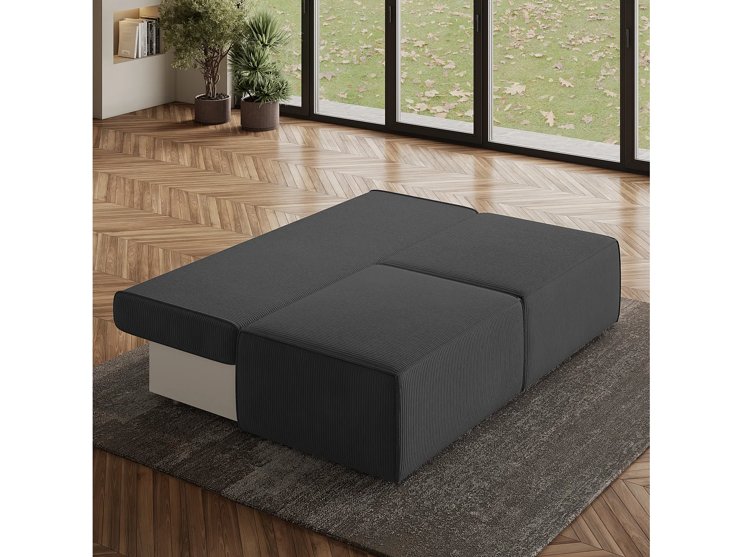 Canapé d'angle VARNA, avec fonction de couchage, velours côtelé Gris