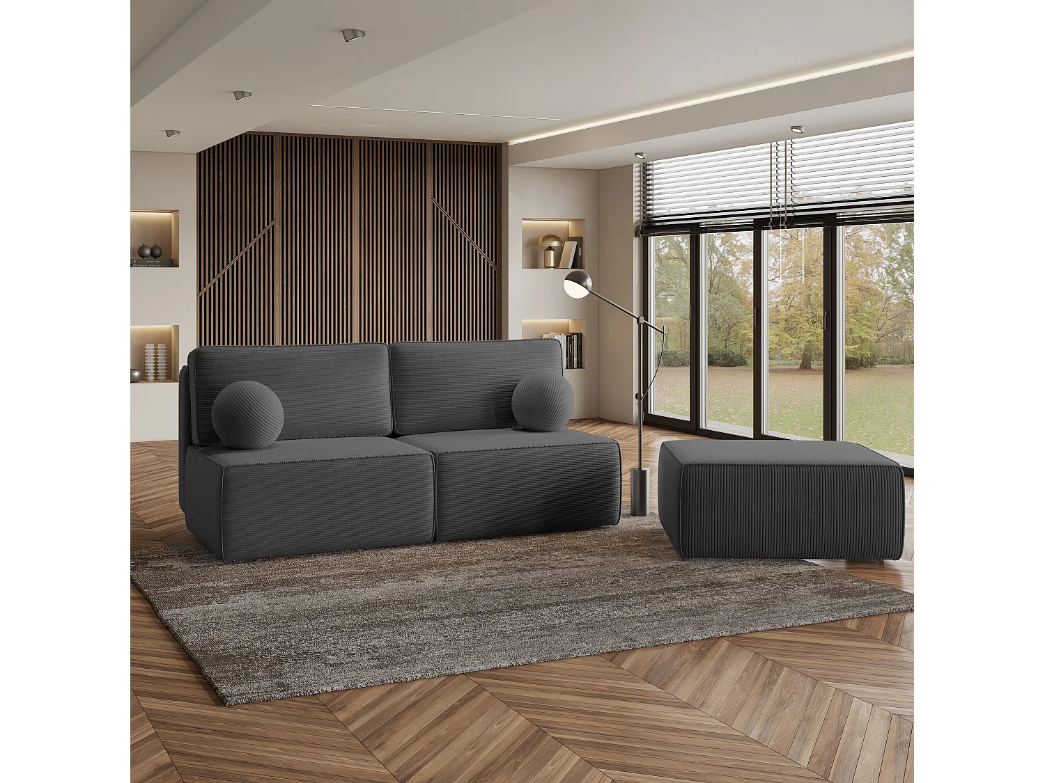 Canapé d'angle VARNA, avec fonction de couchage, velours côtelé Gris