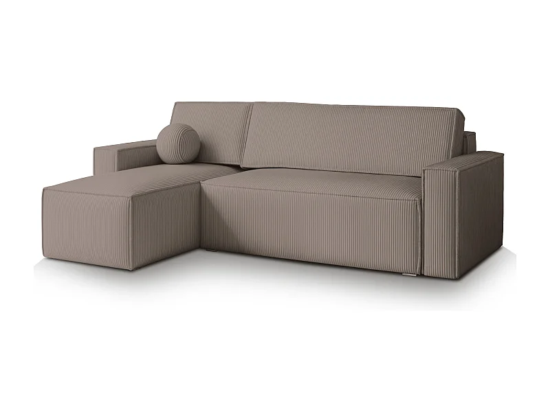 Canapé d'angle RAVELO Beige en velours côtelé avec fonction de couchage