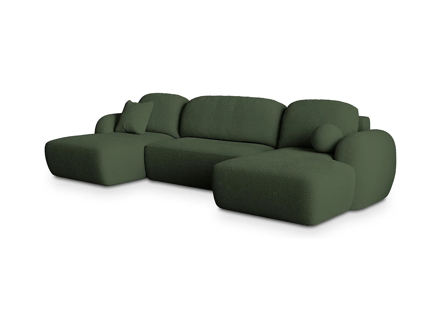 Canapé d'angle SAVONA Vert en bouclé avec fonction de couchage