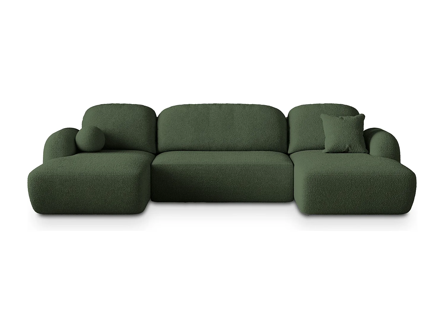 Canapé d'angle SAVONA Vert en bouclé avec fonction de couchage