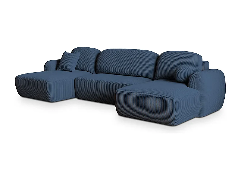 Canapé d'angle SAVONA Bleu en velours côtelé avec fonction de couchage