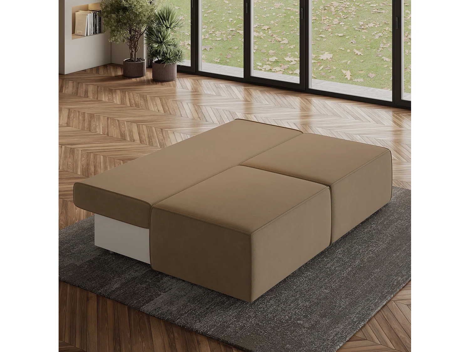 Canapé d'angle VARNA Beige en velours avec fonction de couchage