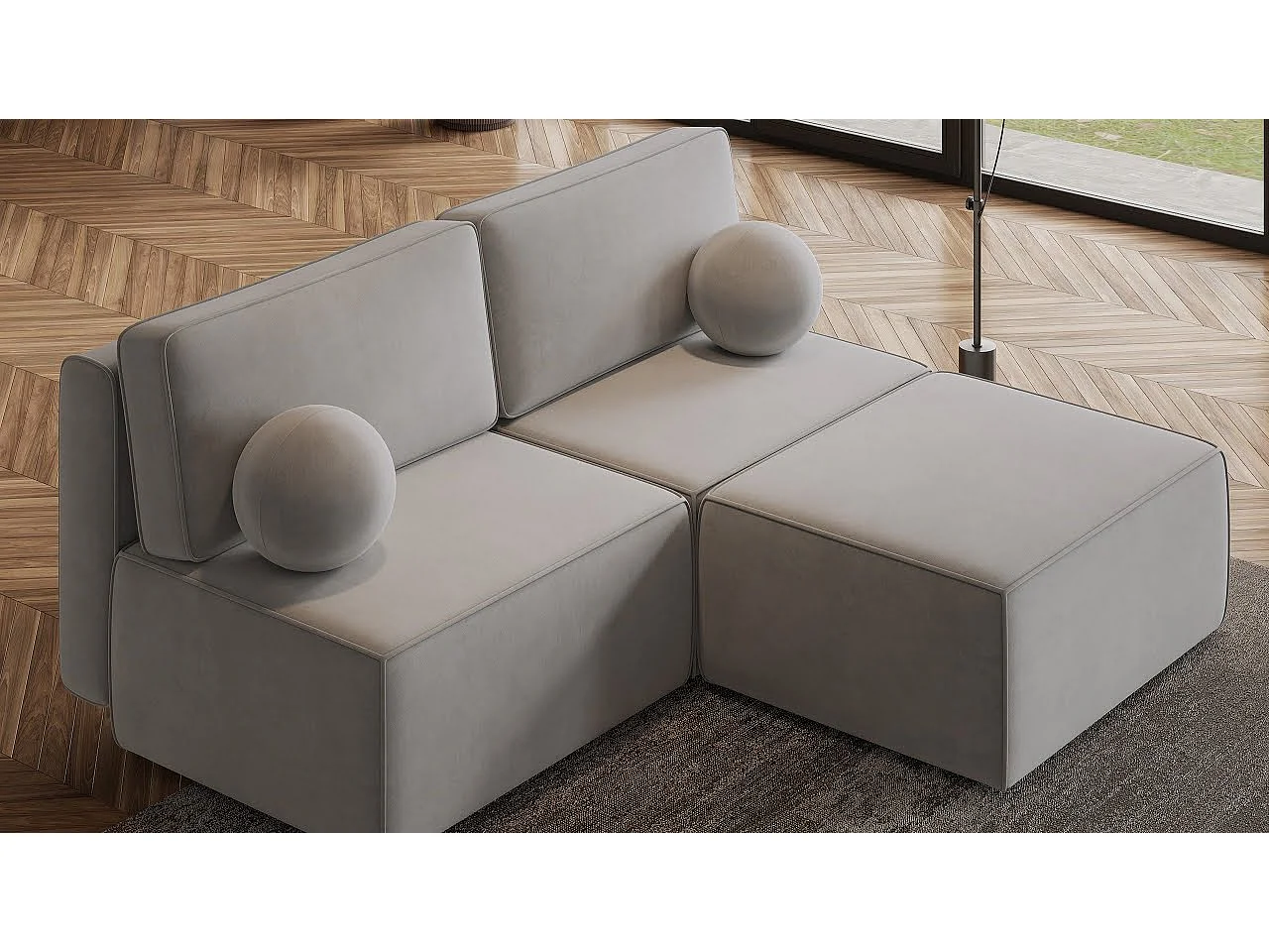 Hoekbank VARNA van fluweel met slaapfunctie Beige