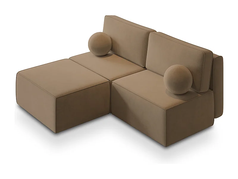 Canapé d'angle VARNA Beige en velours avec fonction de couchage