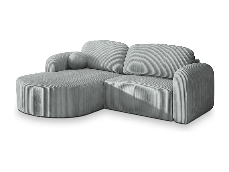 Canapé d'angle AMILIA Gris clair en velours côtelé avec fonction de couchage