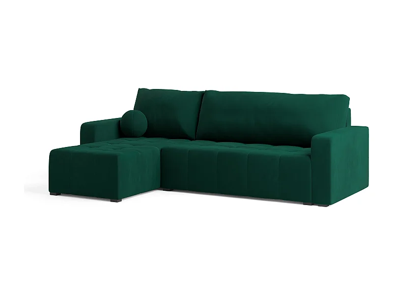 Canapé d'angle VOLIRA Vert Sapin en peluche avec fonction de couchage