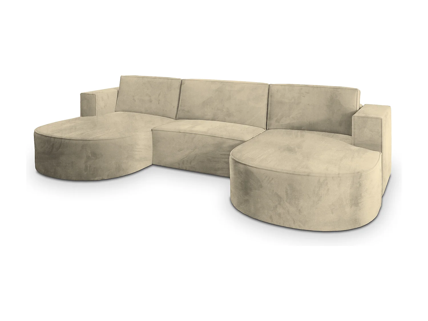 Canapé d'angle VEZZO Crème en velours avec fonction de couchage