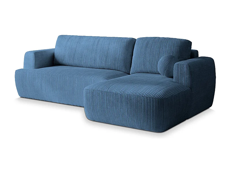 Canapé d'angle SENTI Bleu en velours côtelé avec fonction de couchage
