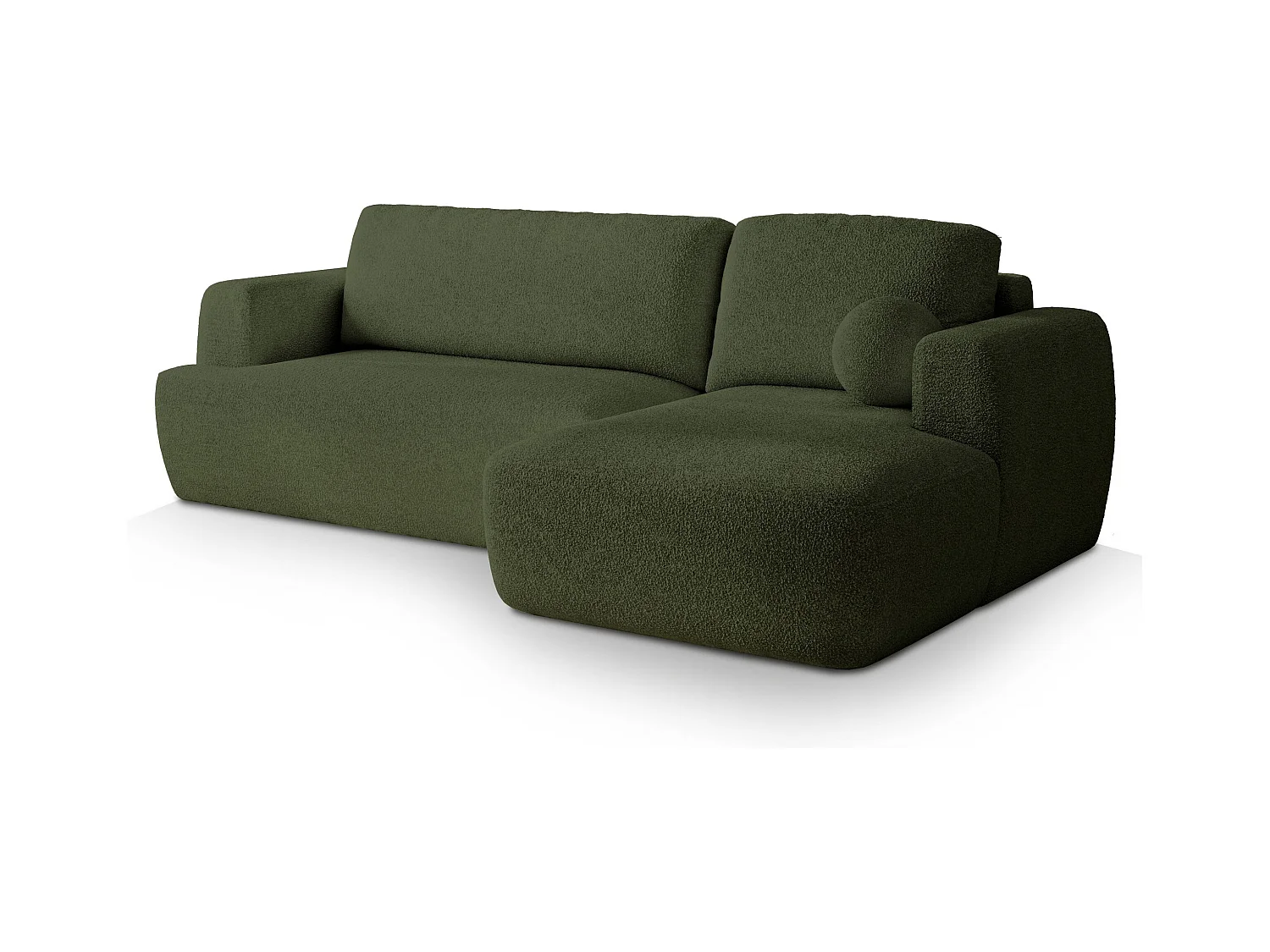 Canapé d'angle SENTI Vert en bouclé avec fonction de couchage