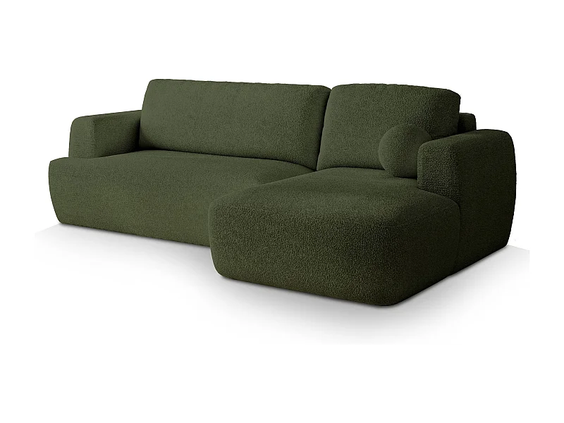 Canapé d'angle SENTI Vert en bouclé avec fonction de couchage