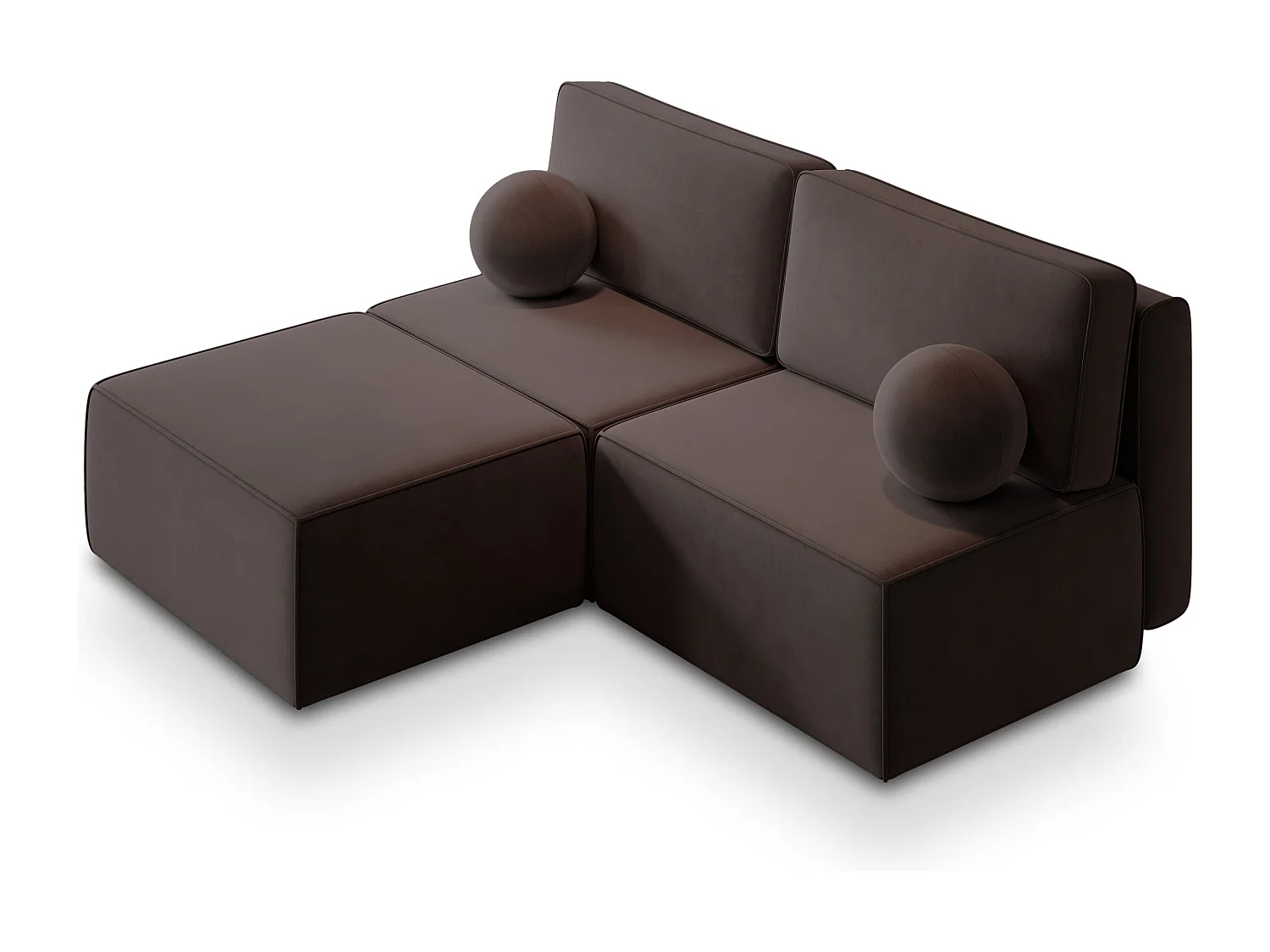 Canapé d'angle VARNA Marron en velours avec fonction de couchage