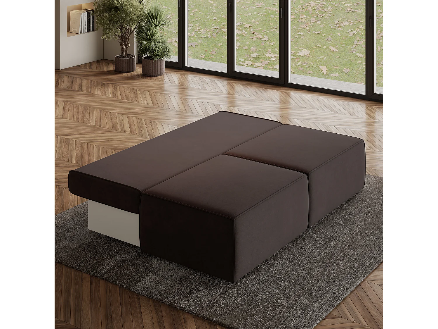 Canapé d'angle VARNA Marron en velours avec fonction de couchage