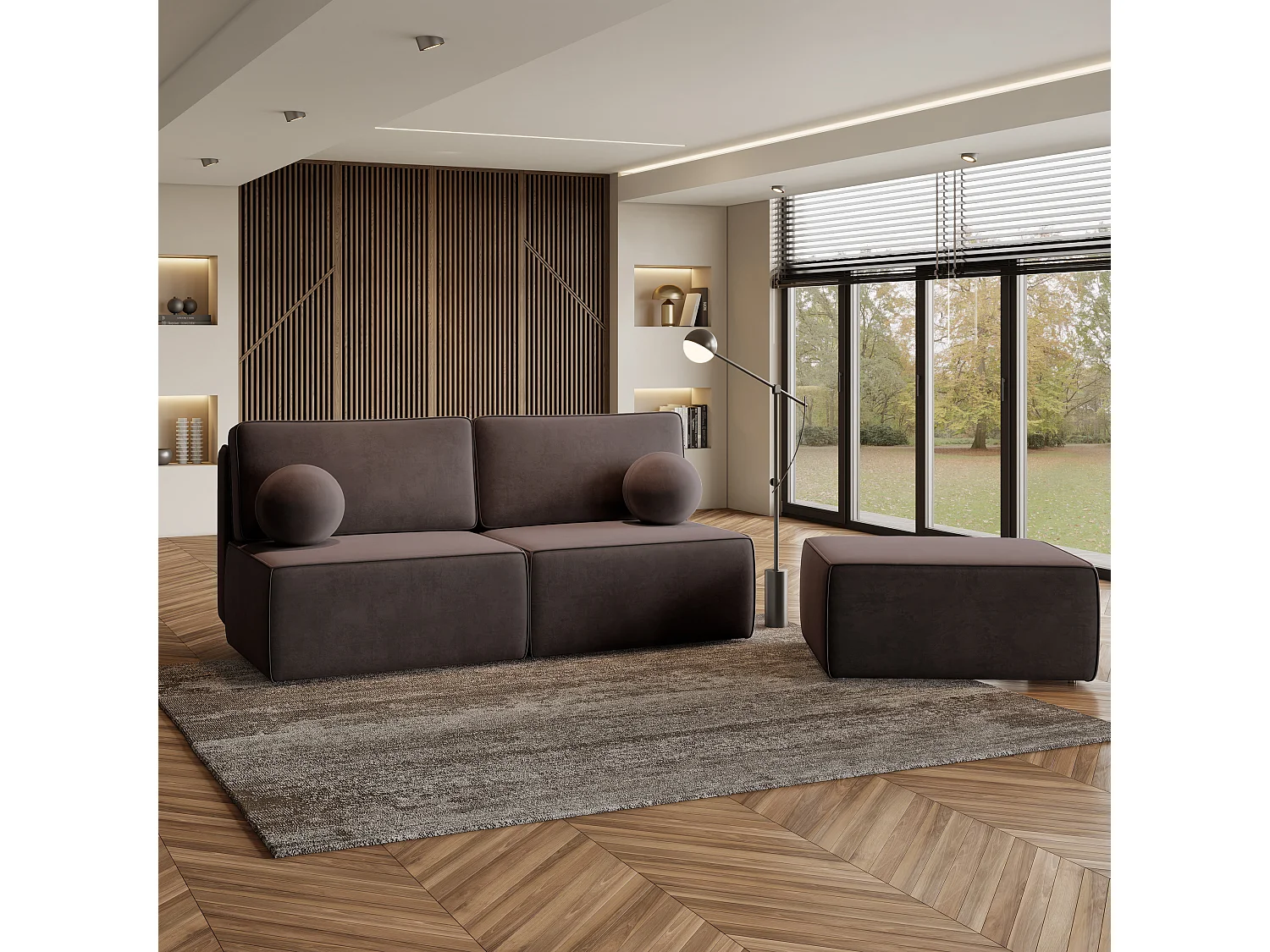 Canapé d'angle VARNA Marron en velours avec fonction de couchage