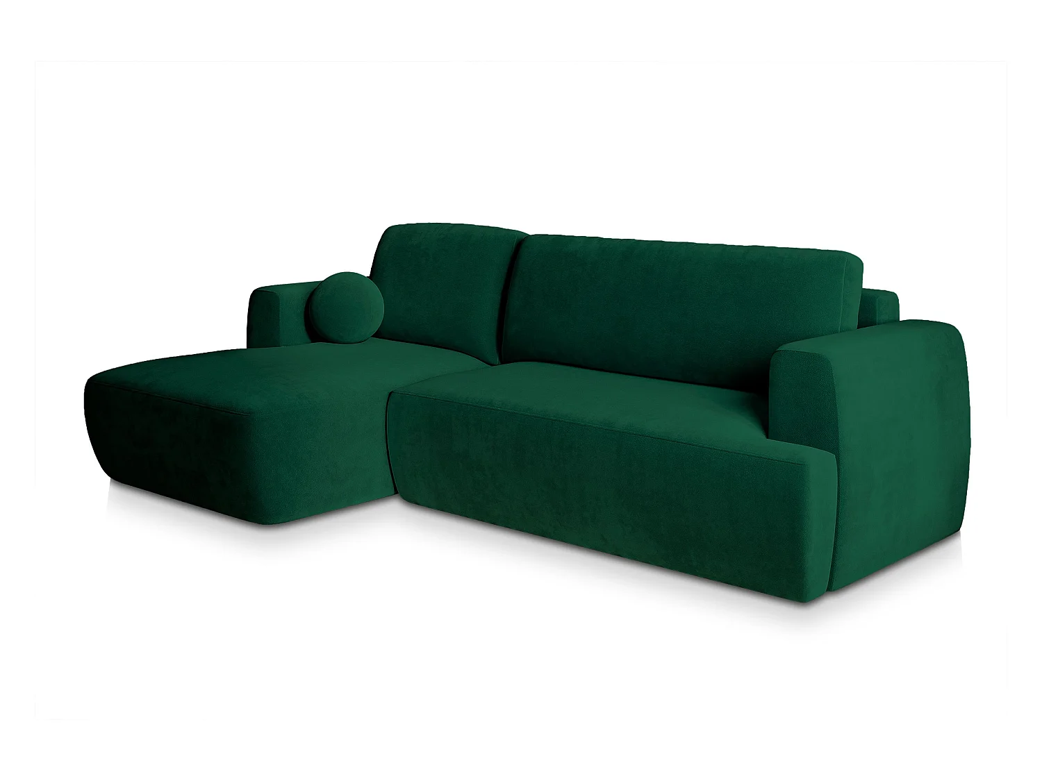 Canapé d'angle SENTI Vert Sapin en peluche avec fonction de couchage