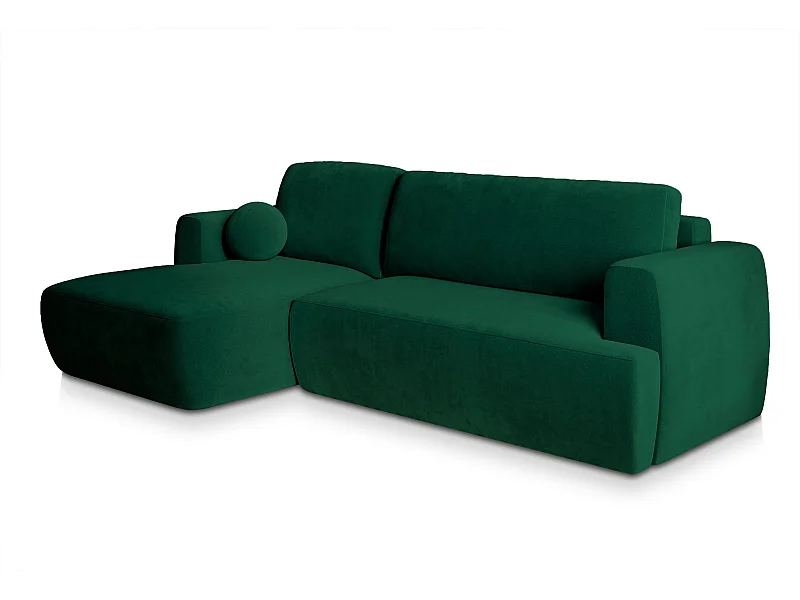 Canapé d'angle SENTI Vert Sapin en peluche avec fonction de couchage