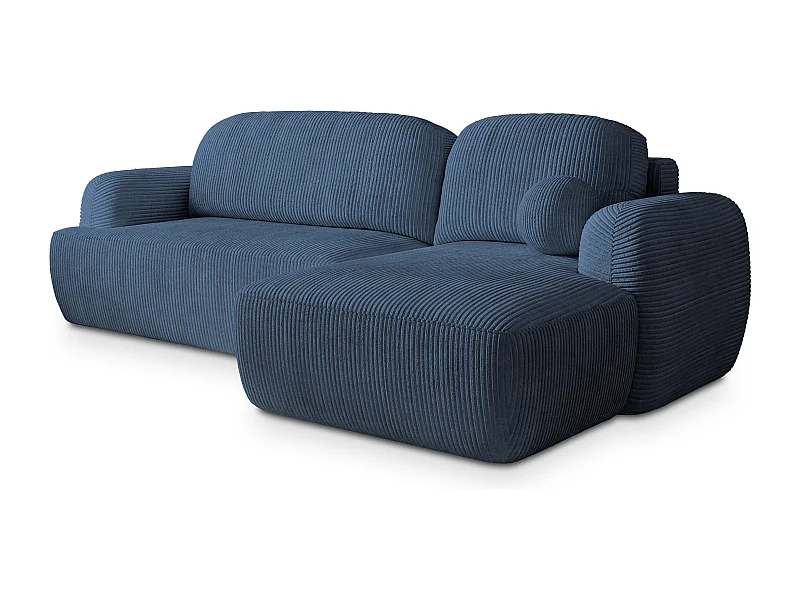 Canapé d'angle MODENZA Bleu en velours côtelé avec fonction de couchage