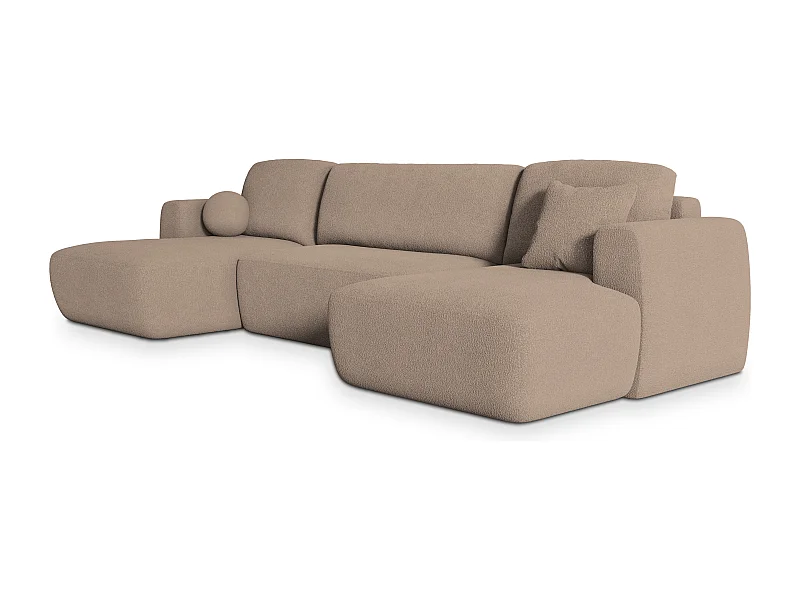 Canapé d'angle SENTUM Beige en bouclé avec fonction de couchage