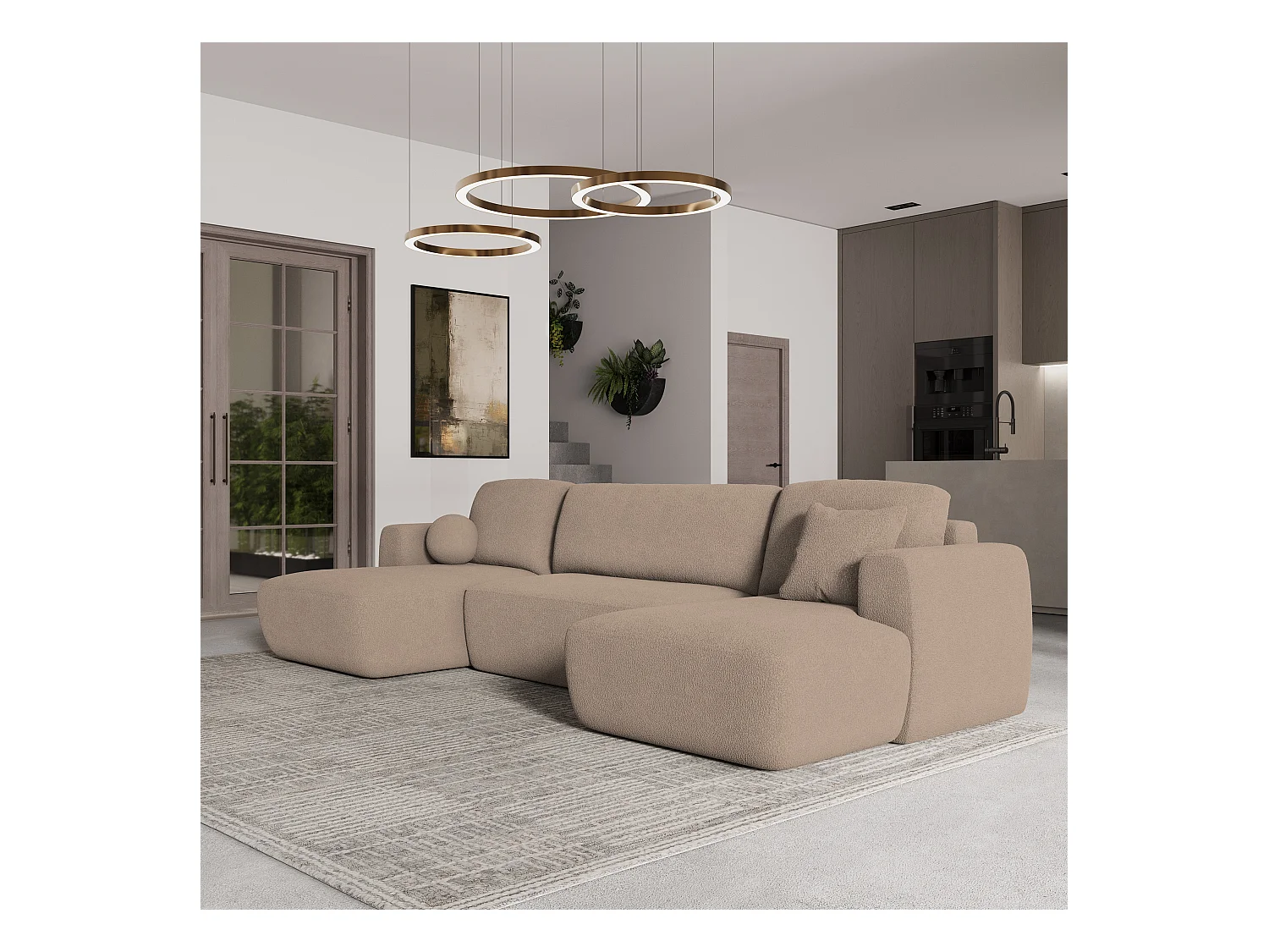 Canapé d'angle SENTUM Beige en bouclé avec fonction de couchage