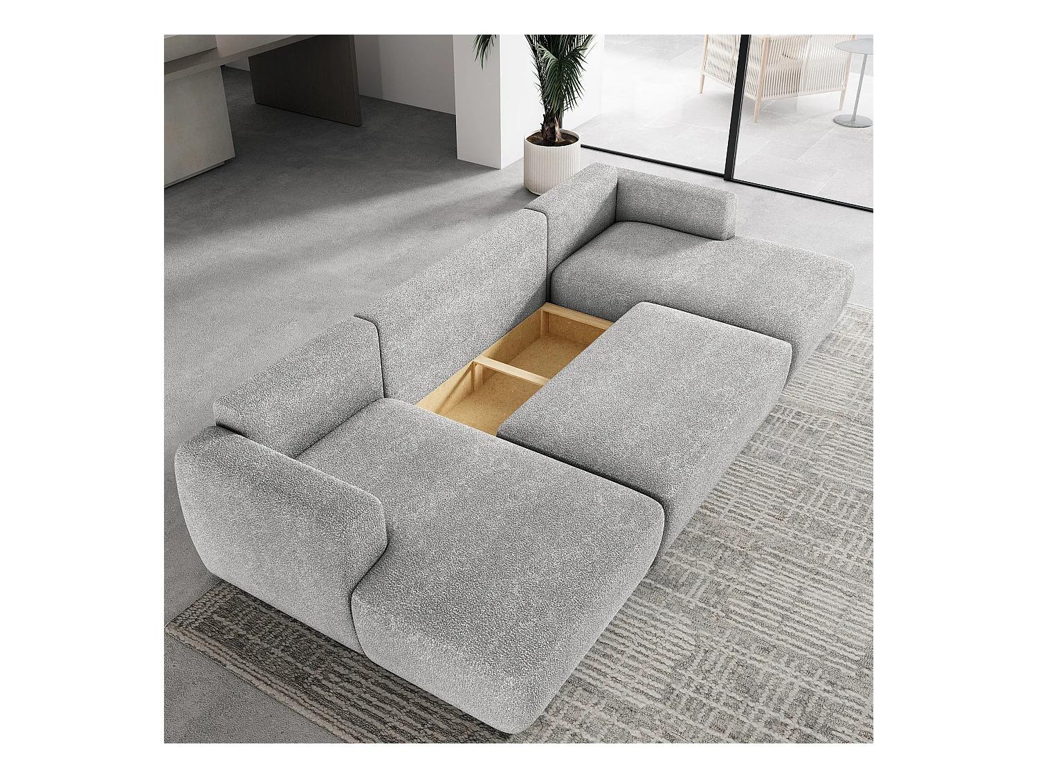 Canapé d'angle SENTUM Beige en bouclé avec fonction de couchage