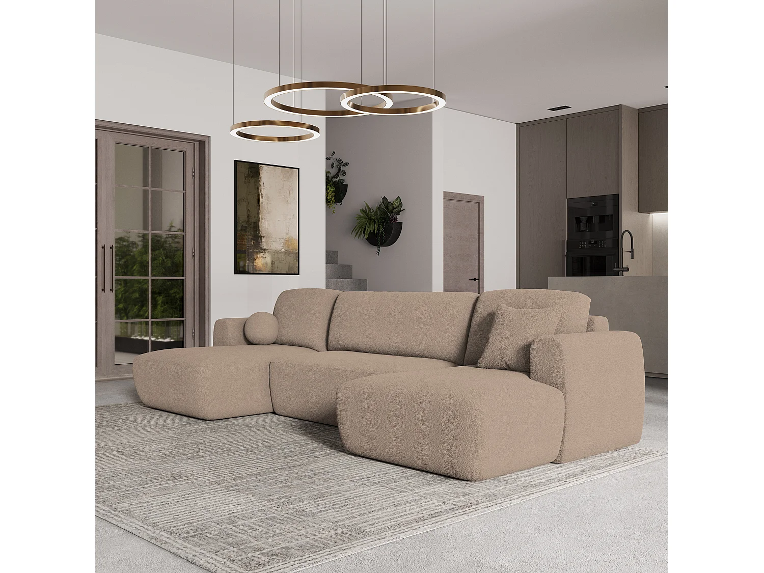 Canapé d'angle SENTUM Beige en bouclé avec fonction de couchage