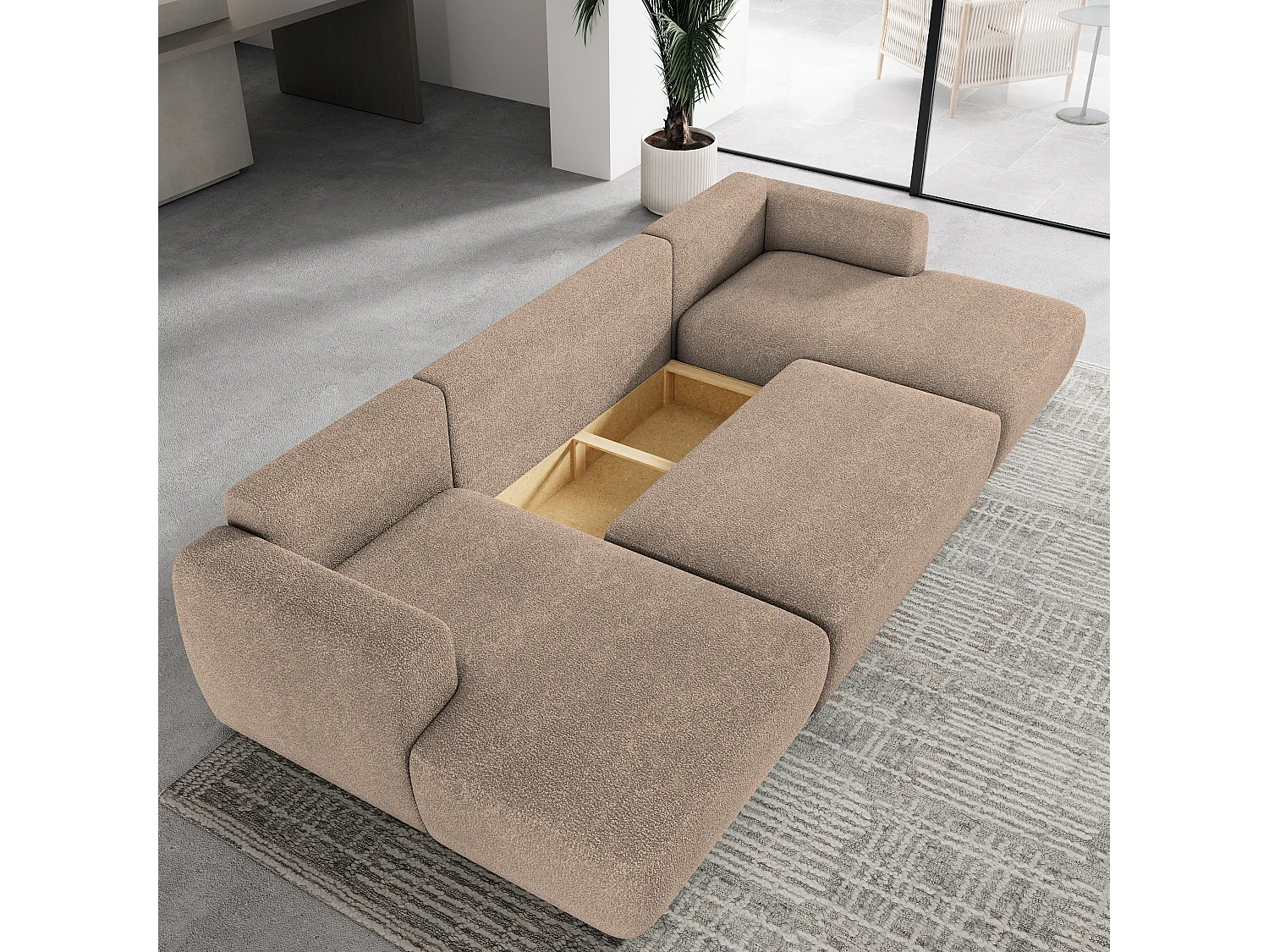 Canapé d'angle SENTUM Beige en bouclé avec fonction de couchage