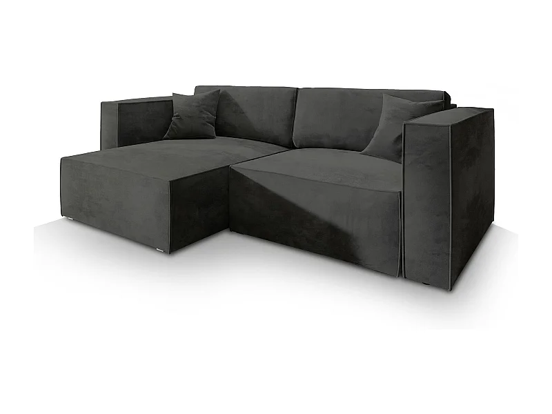 Canapé d'angle NERIO Noir en velours avec fonction de couchage