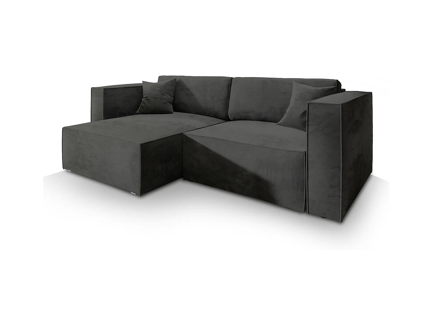 Canapé d'angle NERIO Noir en velours avec fonction de couchage