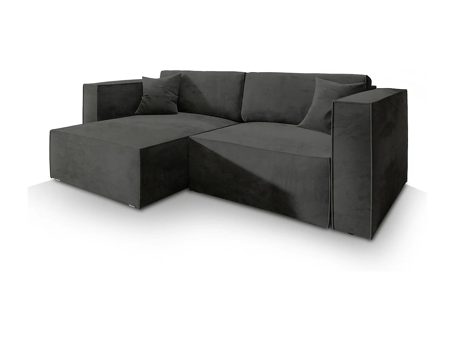 Canapé d'angle NERIO Noir en velours avec fonction de couchage