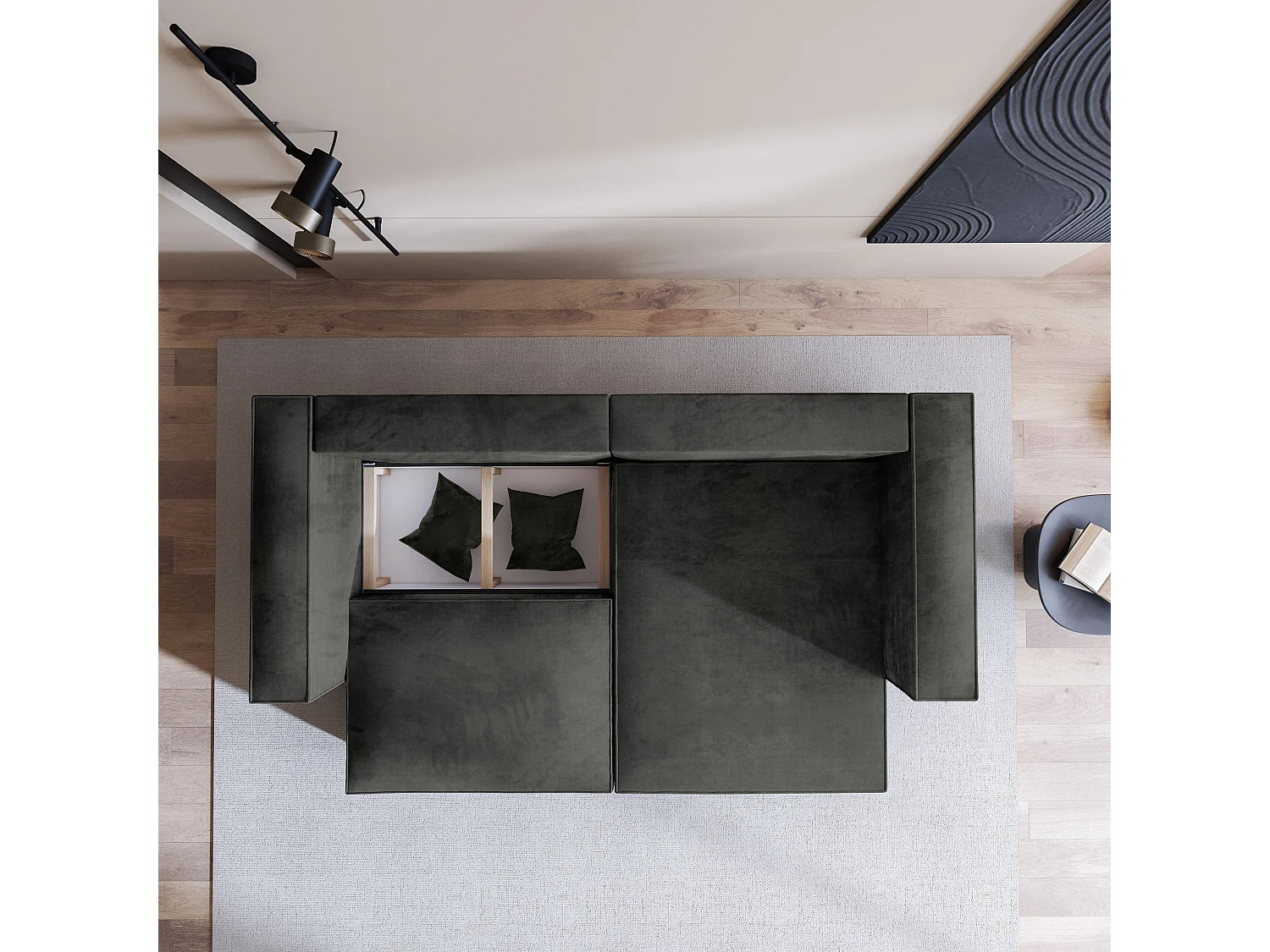 Canapé d'angle NERIO Noir en velours avec fonction de couchage