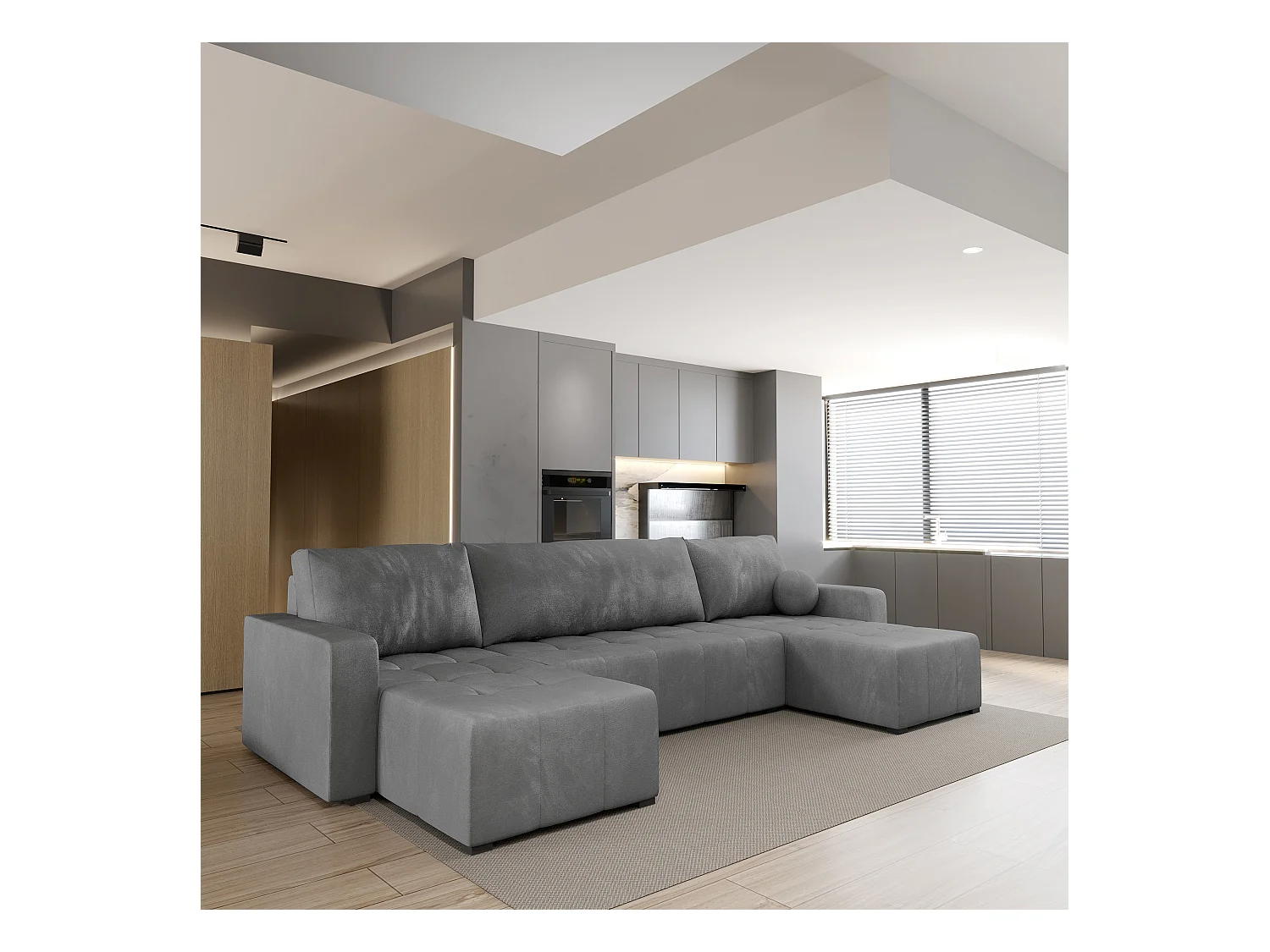 Canapé d'angle TOLARI Gris en peluche avec fonction de couchage