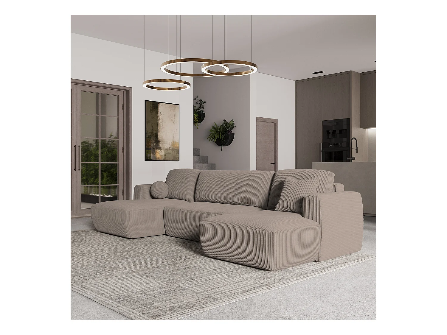 Canapé d'angle SENTUM Beige en velours côtelé avec fonction de couchage