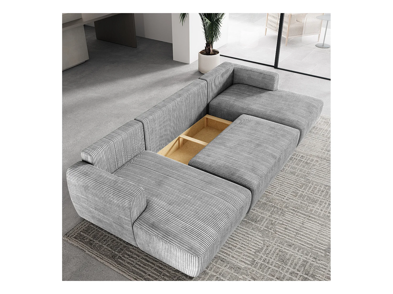 Canapé d'angle SENTUM Beige en velours côtelé avec fonction de couchage