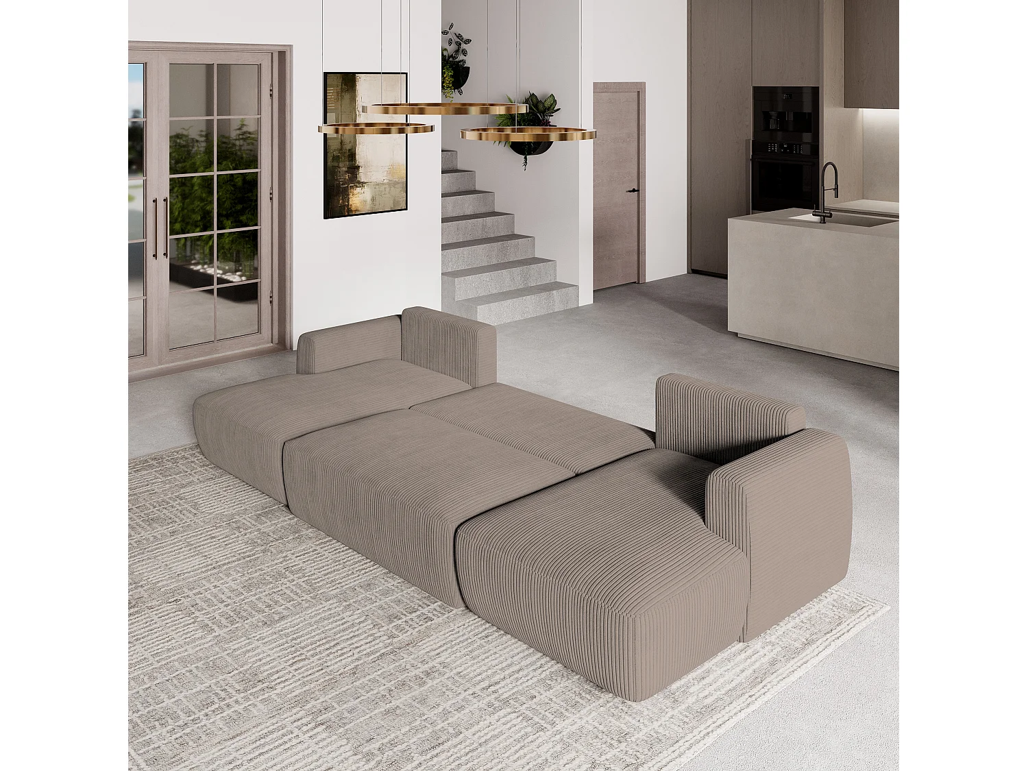 Canapé d'angle SENTUM Beige en velours côtelé avec fonction de couchage