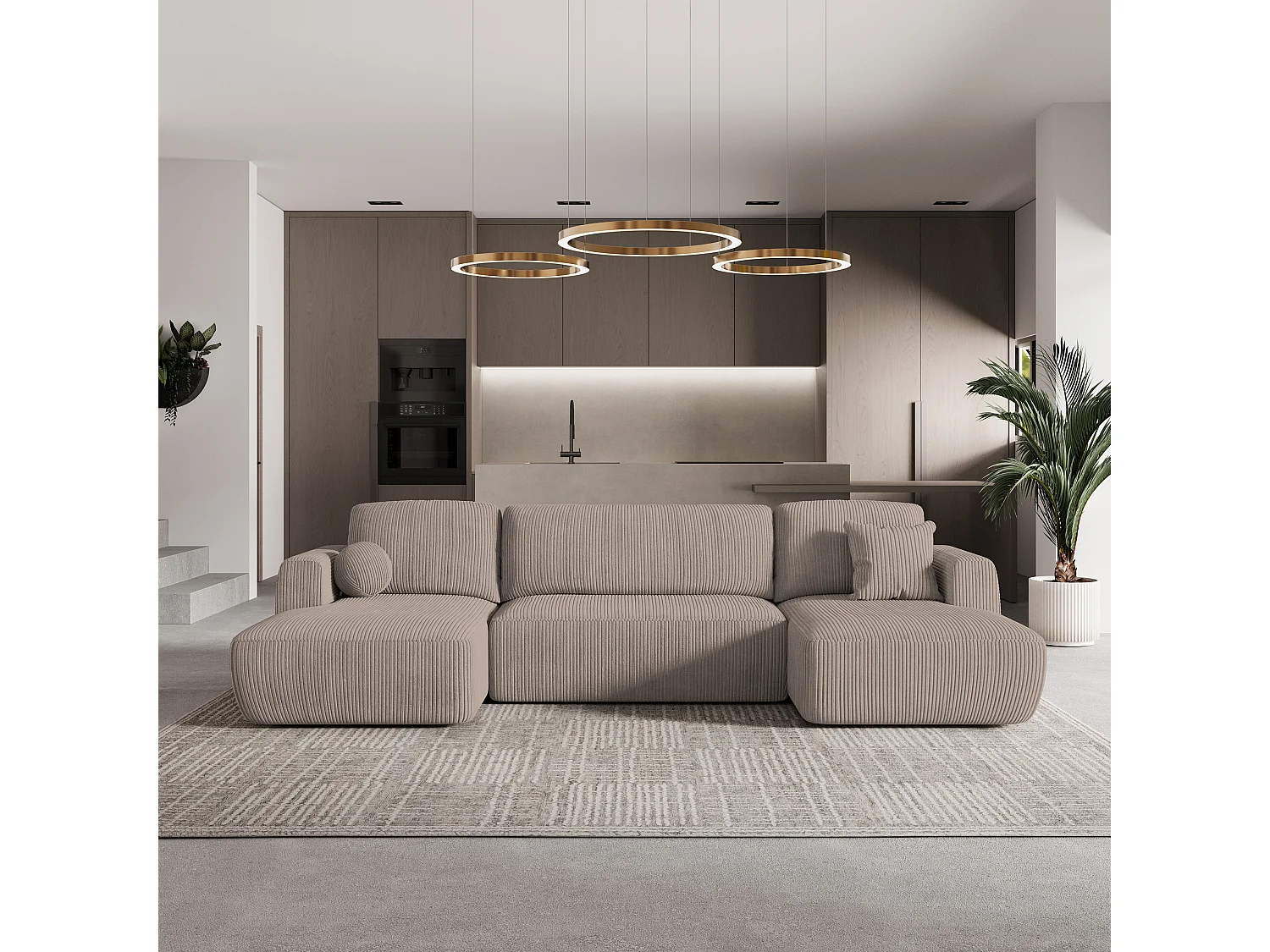 Canapé d'angle SENTUM Beige en velours côtelé avec fonction de couchage