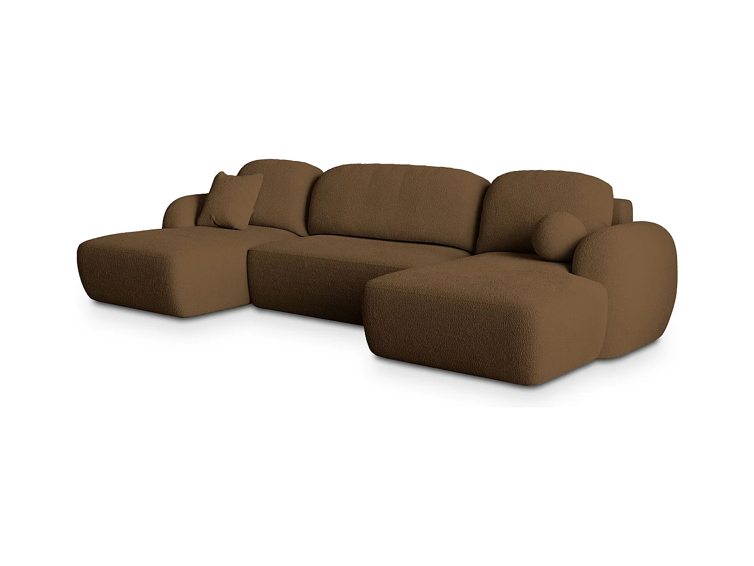 Canapé d'angle SAVONA Marron en bouclé avec fonction de couchage