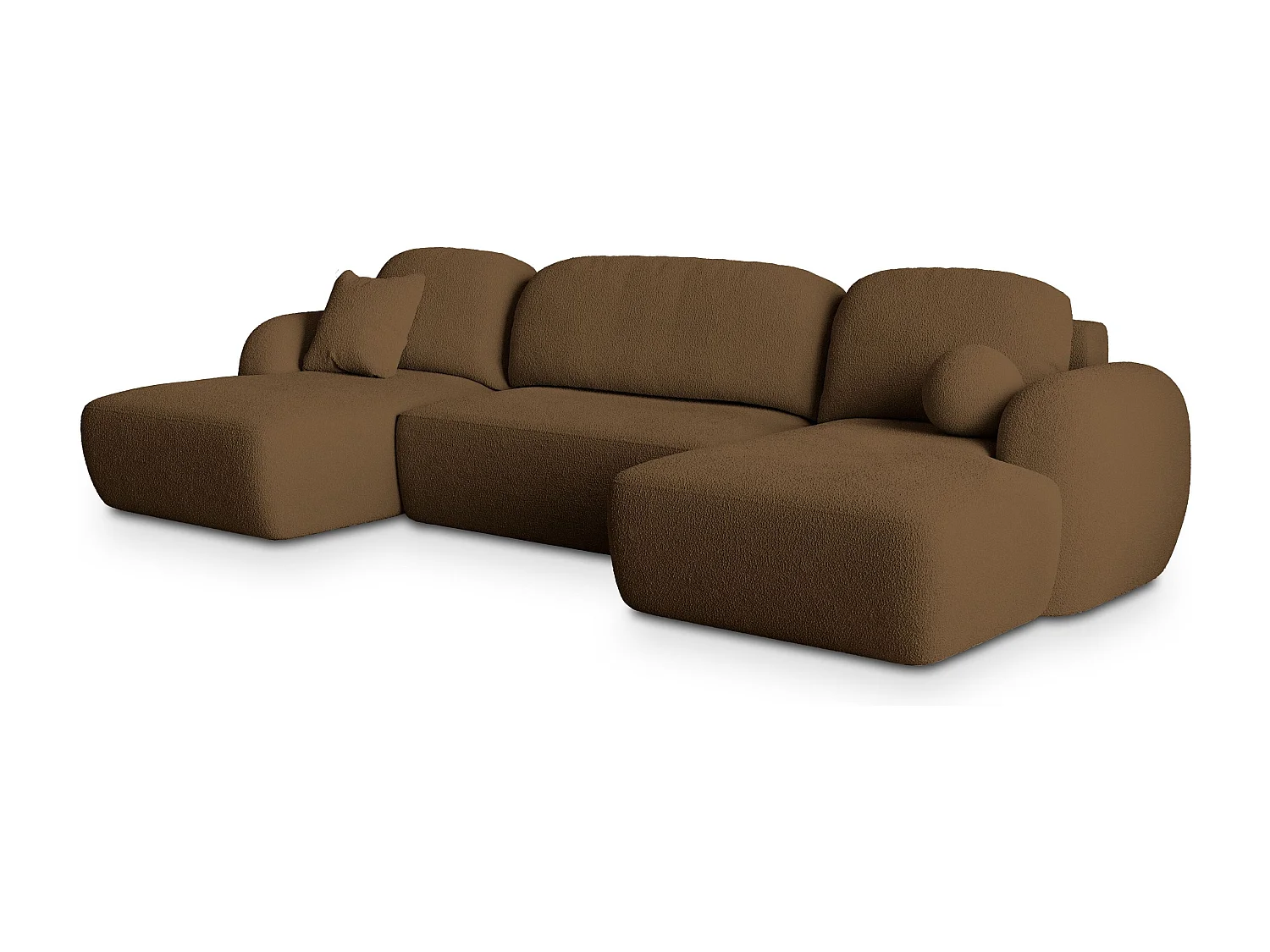 Canapé d'angle SAVONA Marron en bouclé avec fonction de couchage