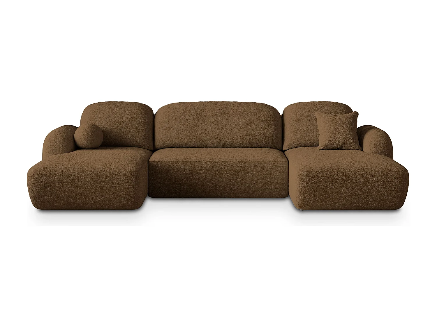 Canapé d'angle SAVONA Marron en bouclé avec fonction de couchage