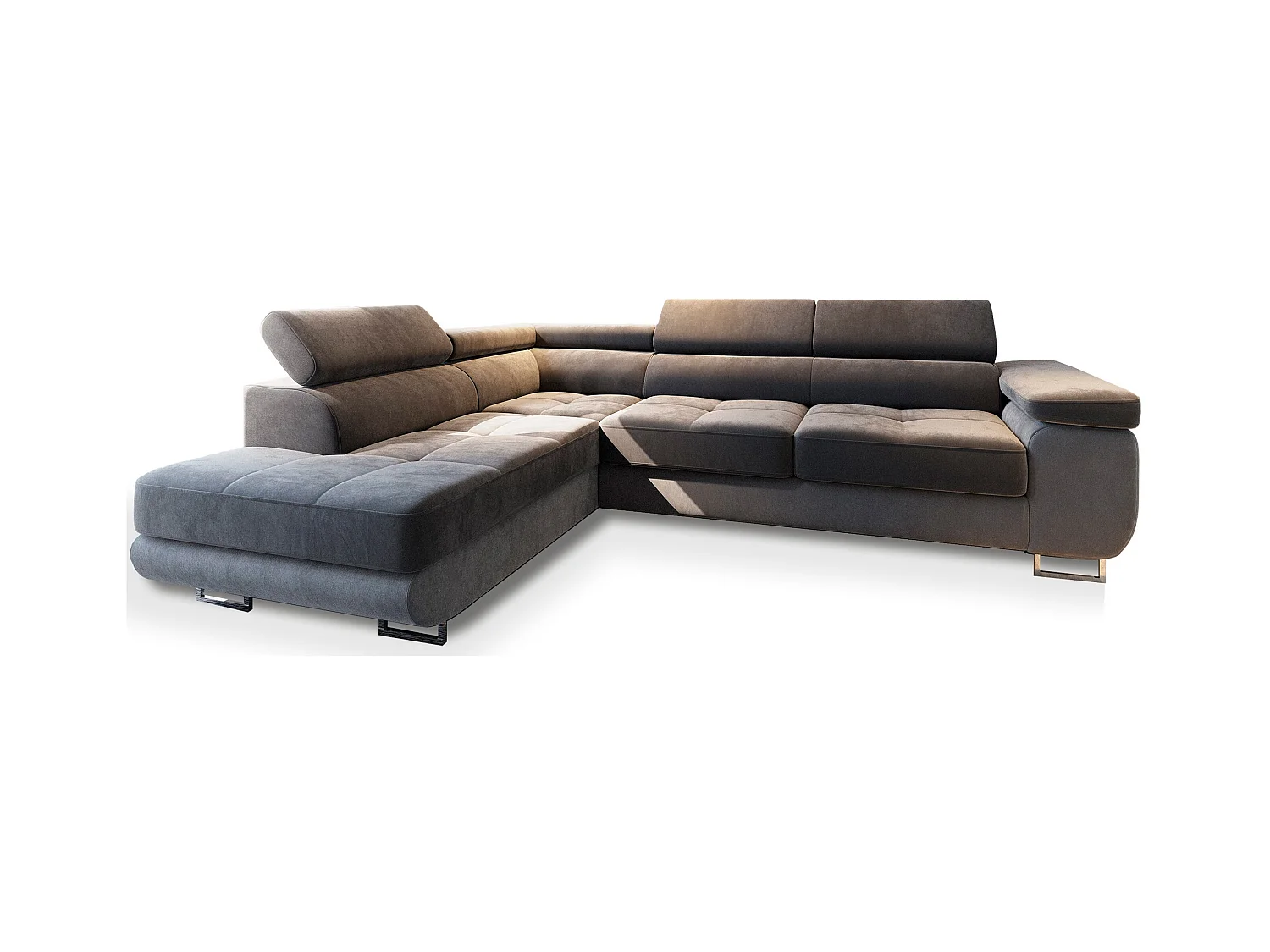 Canapé d'angle SELVA Gris en velours avec fonction de couchage