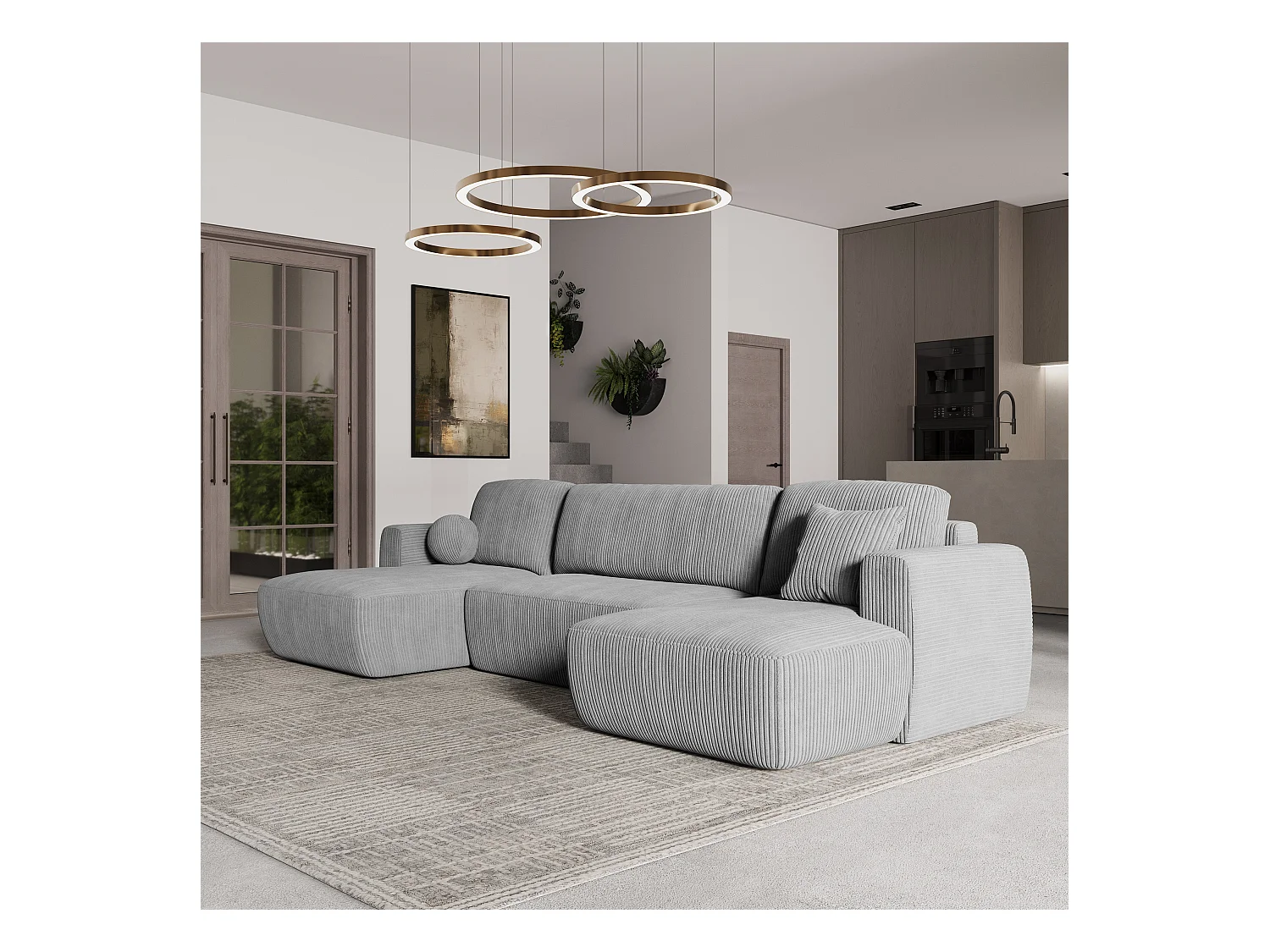 Canapé d'angle SENTUM Gris clair en velours côtelé avec fonction de couchage